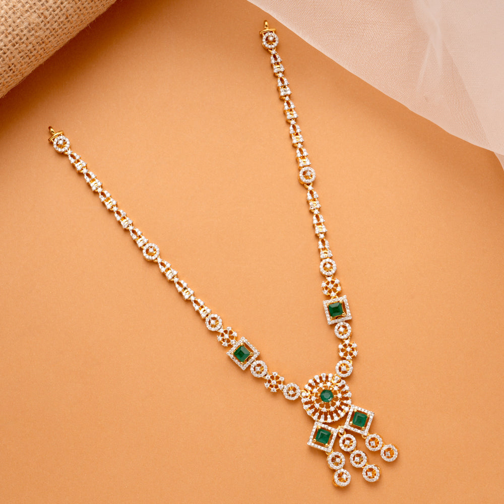 Halo Square Emerald Swarovski Golden Necklace