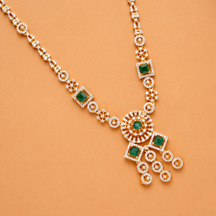 Halo Square Emerald Swarovski Golden Necklace