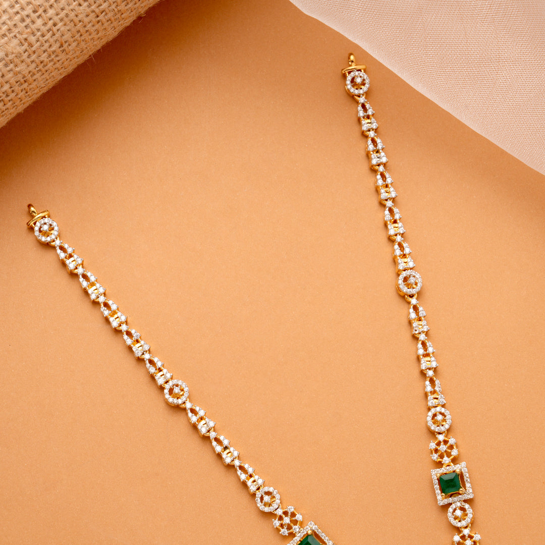 Halo Square Emerald Swarovski Golden Necklace