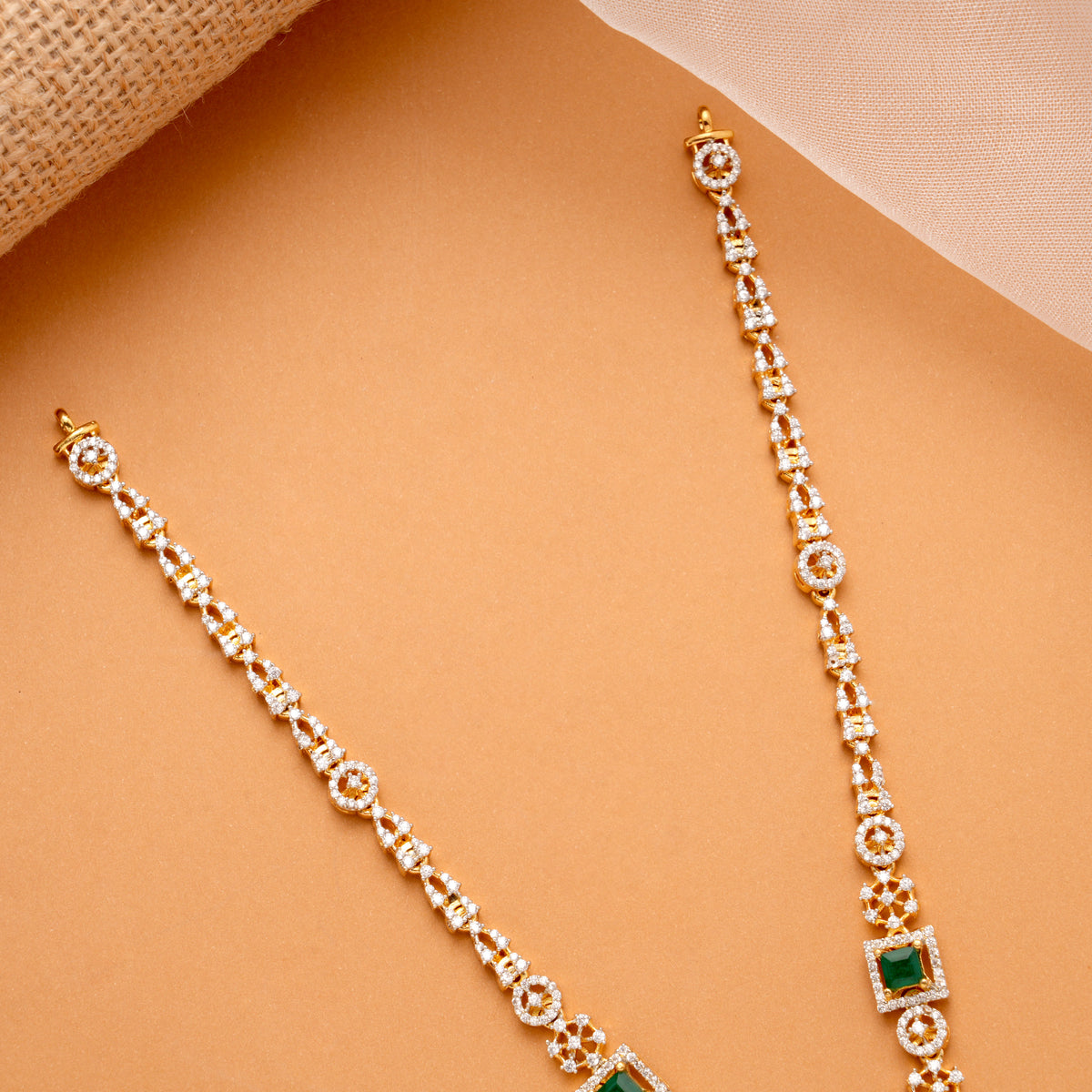 Halo Square Emerald Swarovski Golden Necklace