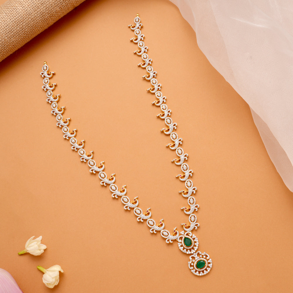 Beautiful Peacock Two Drops Pendant Swarovski Golden Haram