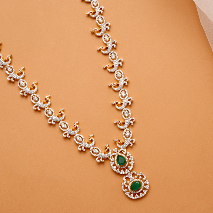 Beautiful Peacock Two Drops Pendant Swarovski Golden Haram