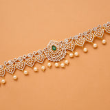 Elegant Emerald Design Pearl Drops Golden Hip Belt
