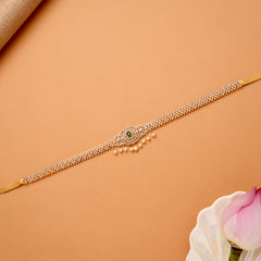 Classic Emerald Stone Pearl Drops Golden Oddiyanam