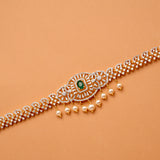 Classic Emerald Stone Pearl Drops Golden Oddiyanam