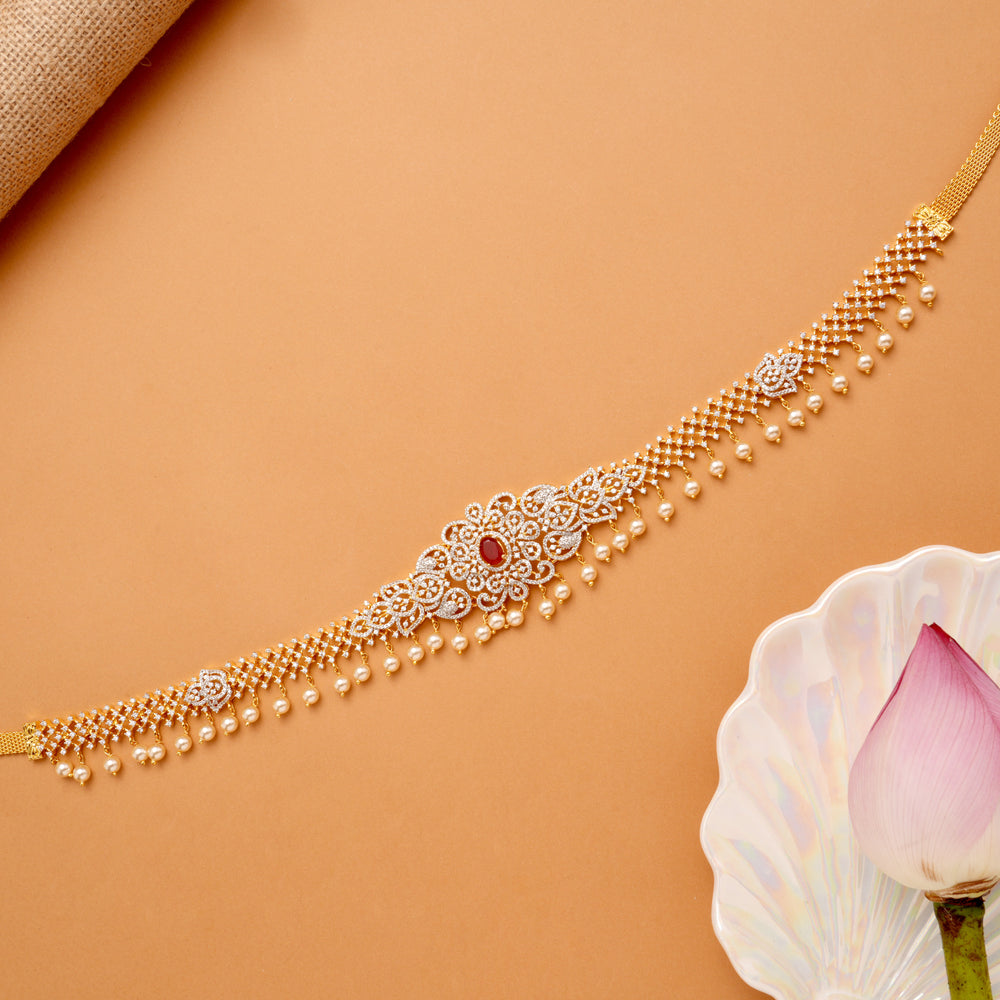 Radiant Ruby Blossom Swarovski Golden Hip Belt