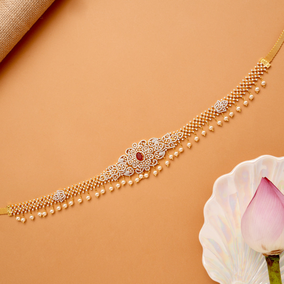 Radiant Ruby Blossom Swarovski Golden Hip Belt