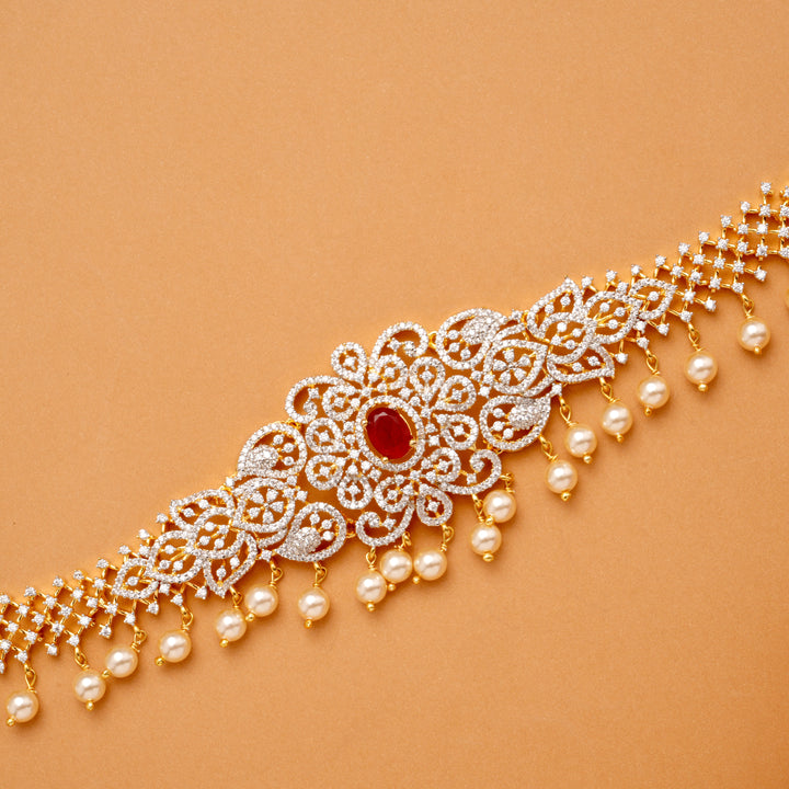 Radiant Ruby Blossom Swarovski Golden Hip Belt