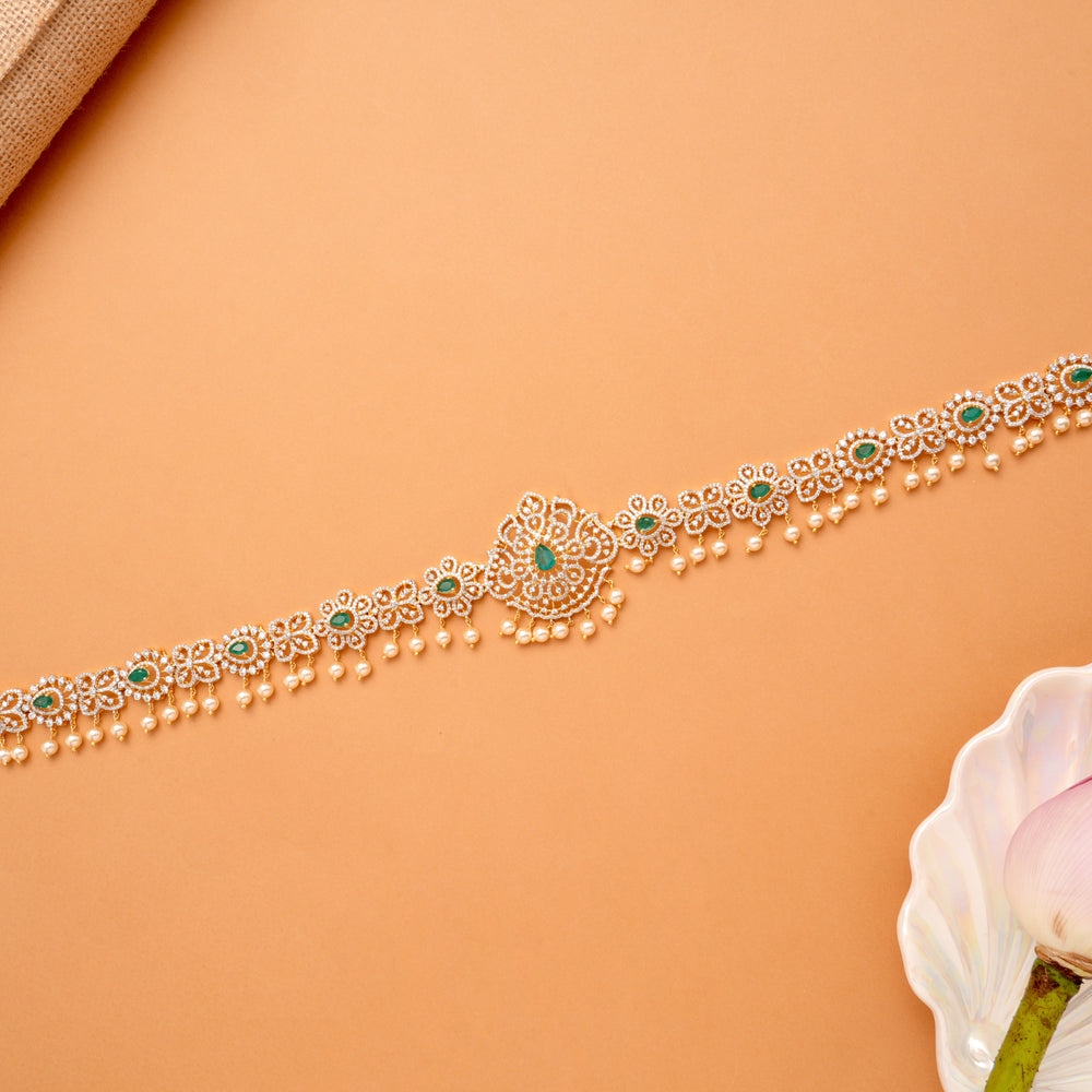 Blossom Emerald Stone Swarovski Golden Oddiyanam