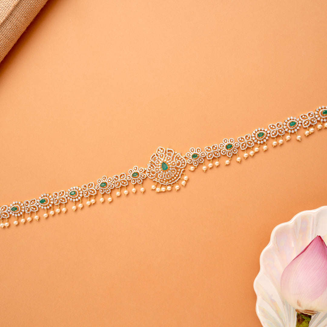 Blossom Emerald Stone Swarovski Golden Oddiyanam