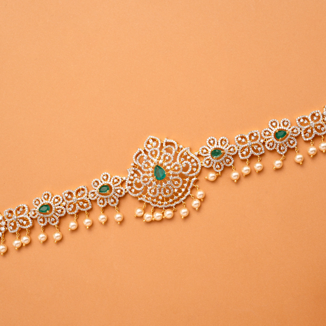 Blossom Emerald Stone Swarovski Golden Oddiyanam