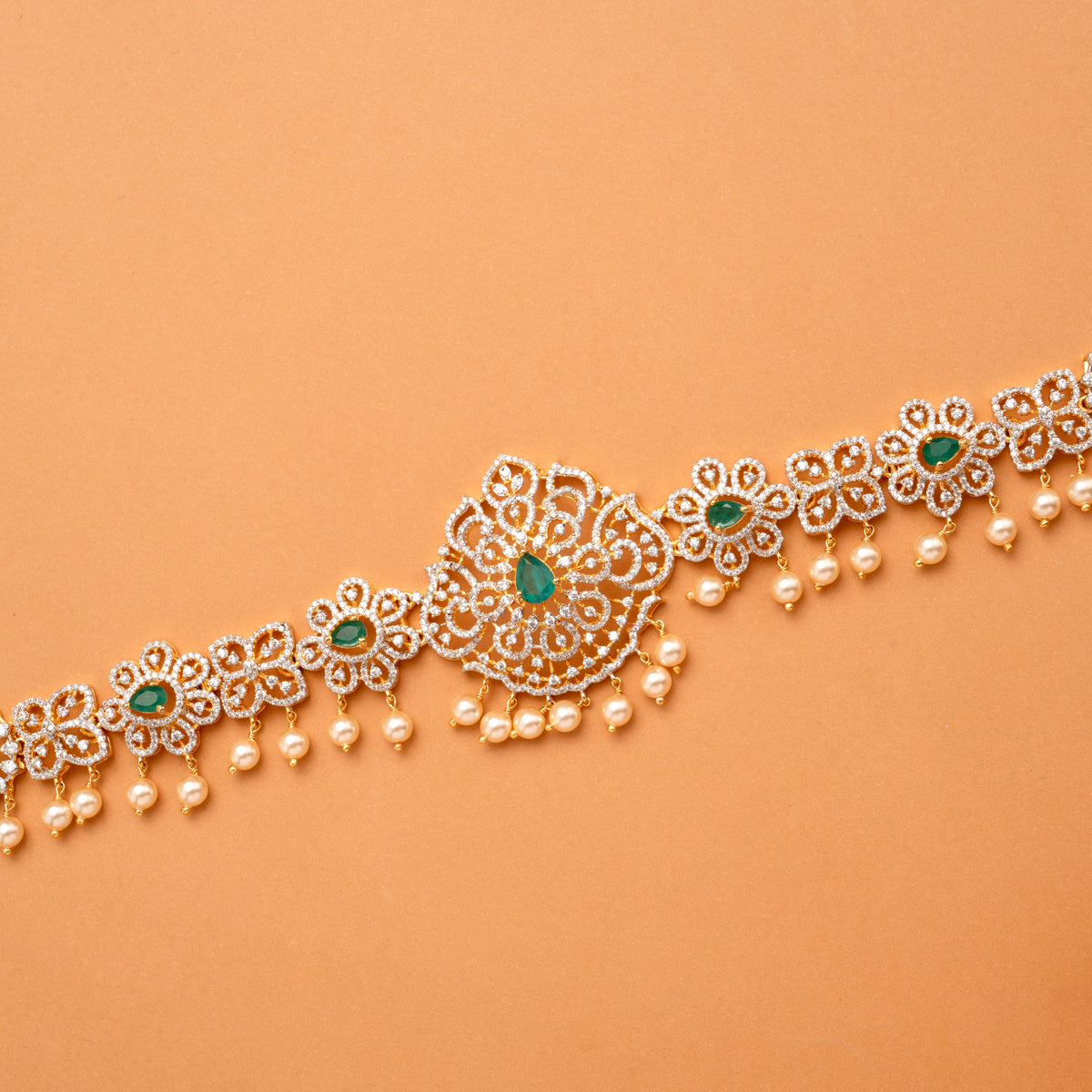 Blossom Emerald Stone Swarovski Golden Oddiyanam