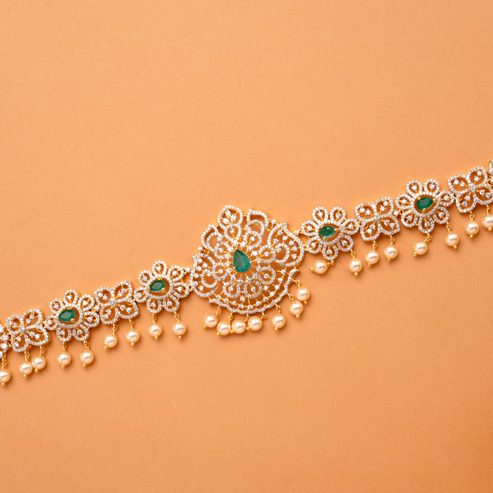 Blossom Emerald Stone Swarovski Golden Oddiyanam
