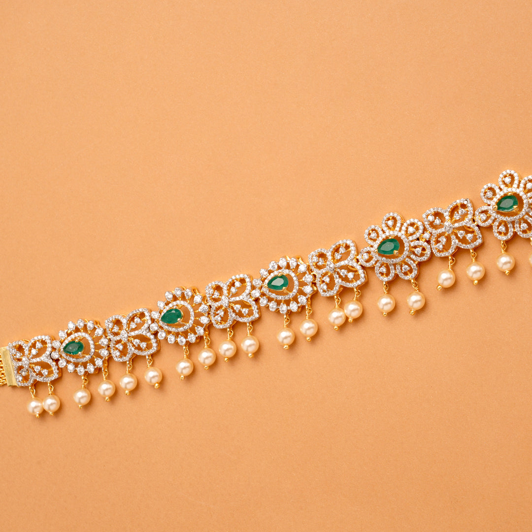 Blossom Emerald Stone Swarovski Golden Oddiyanam