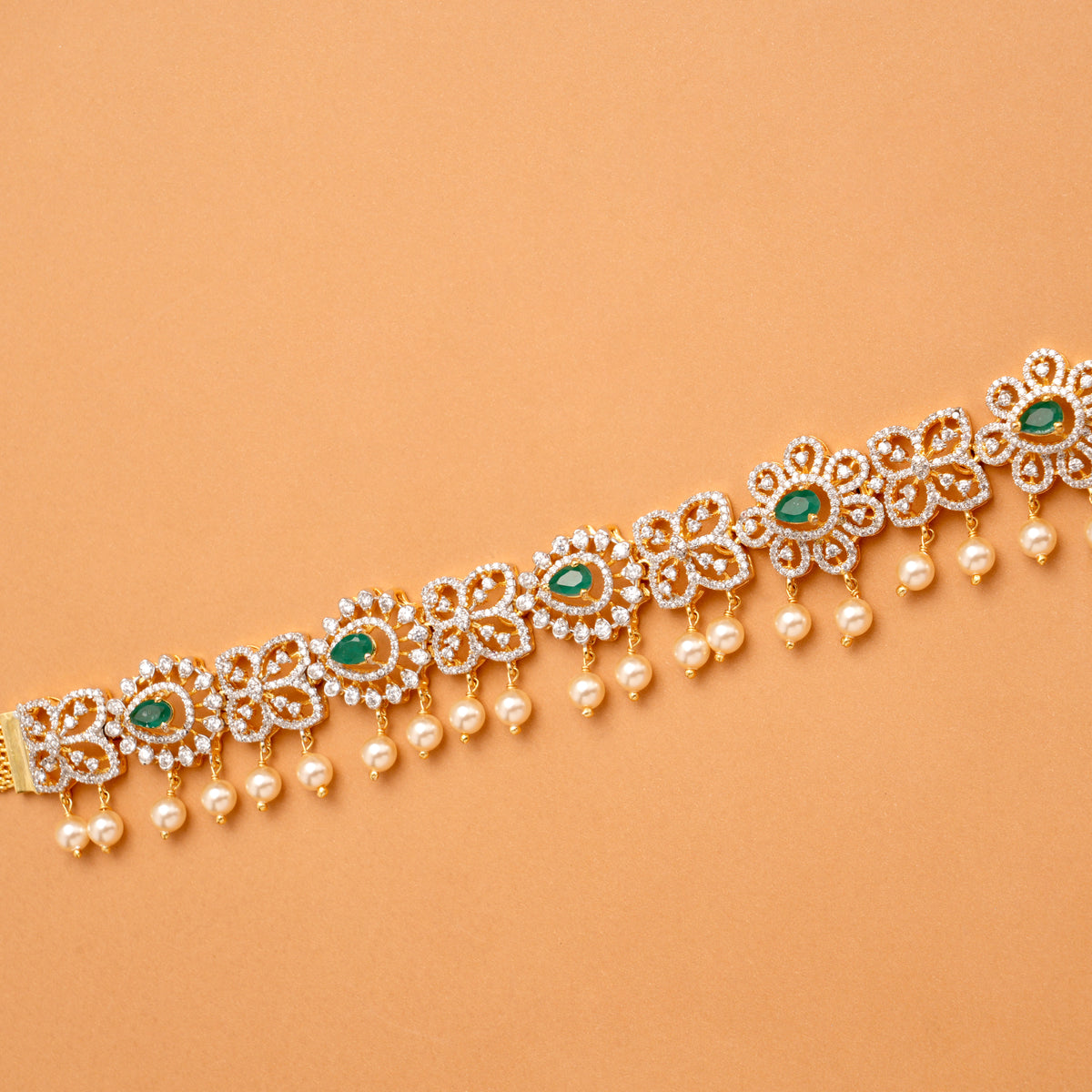 Blossom Emerald Stone Swarovski Golden Oddiyanam