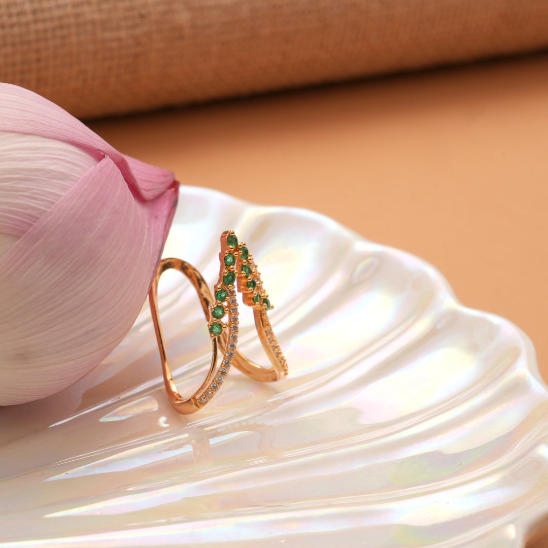Golden Green and White Stone Vanki Ring