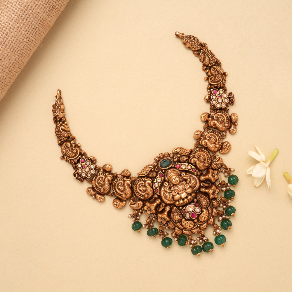 Heritage Lakshmi Devi Pearl Drops Golden Necklace