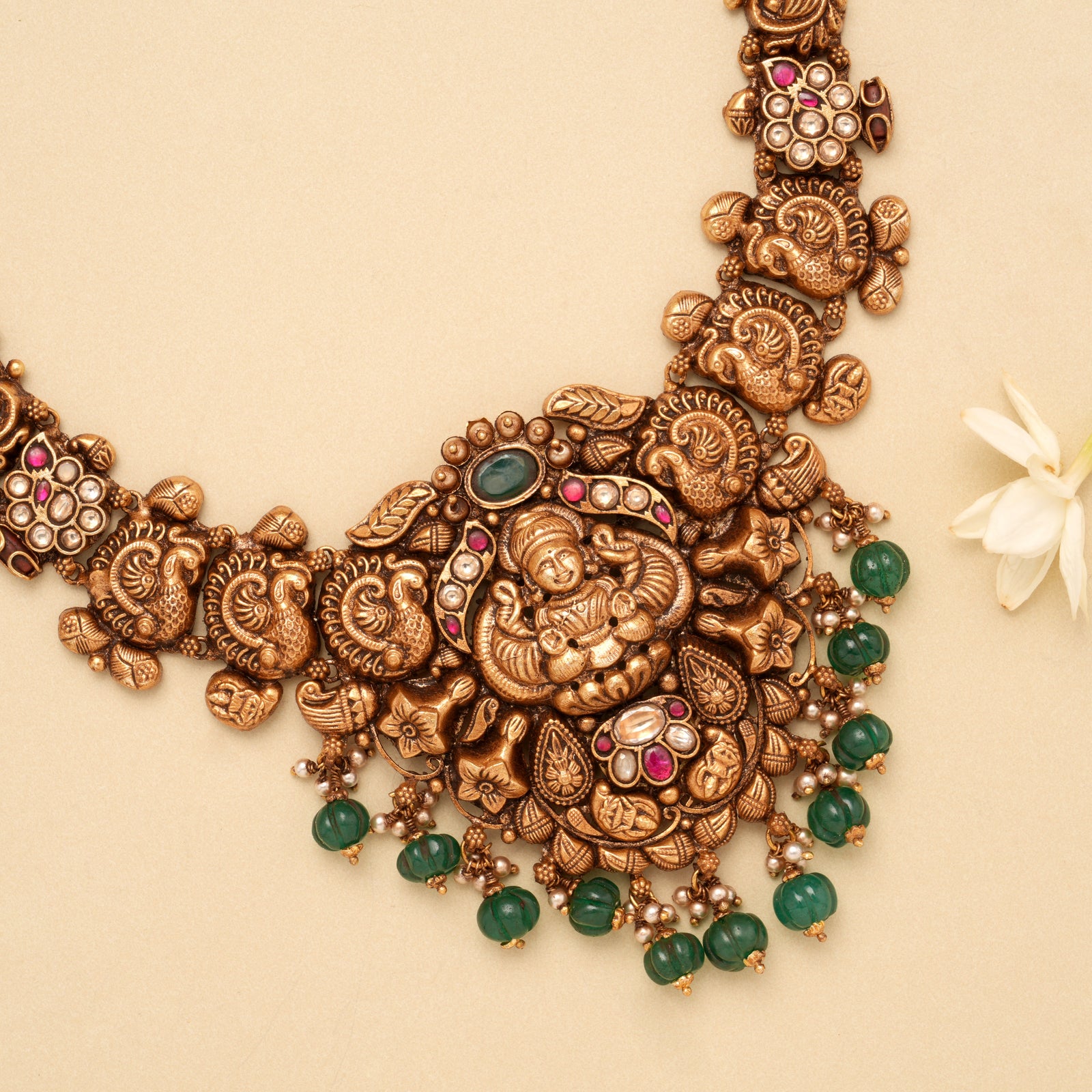 Heritage Lakshmi Devi Pearl Drops Golden Necklace
