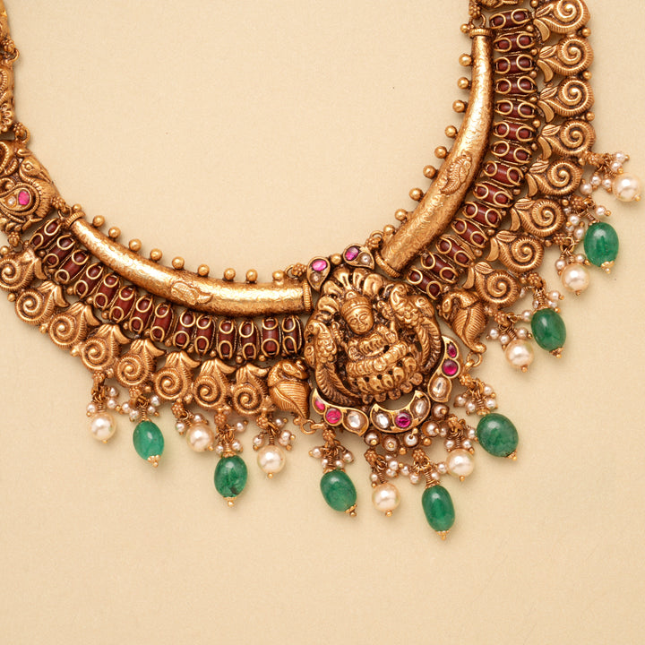 Traditional Ruby Stone Lakshmi Golden Necklace