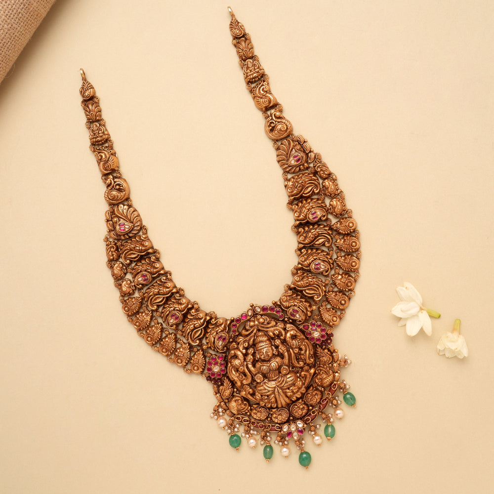 Antique Two Layer Peacock Lakshmi Golden Haram