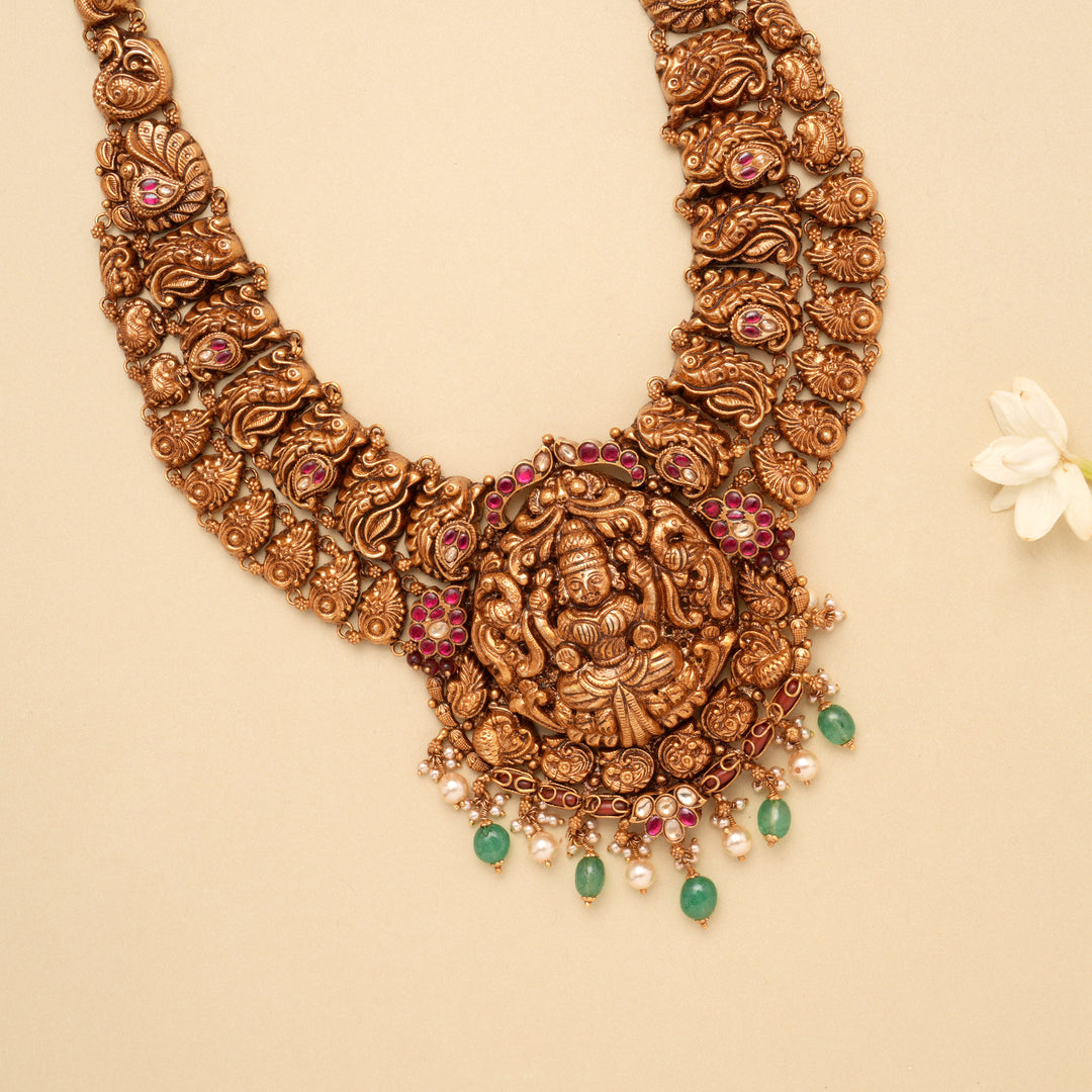 Antique Two Layer Peacock Lakshmi Golden Haram