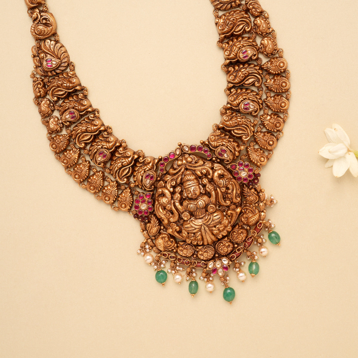Antique Two Layer Peacock Lakshmi Golden Haram