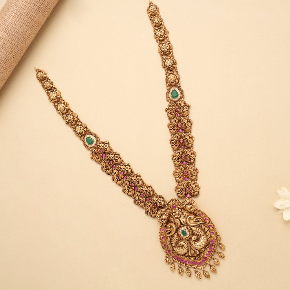 Classic Ruby Stone Peacock Design Golden Haram