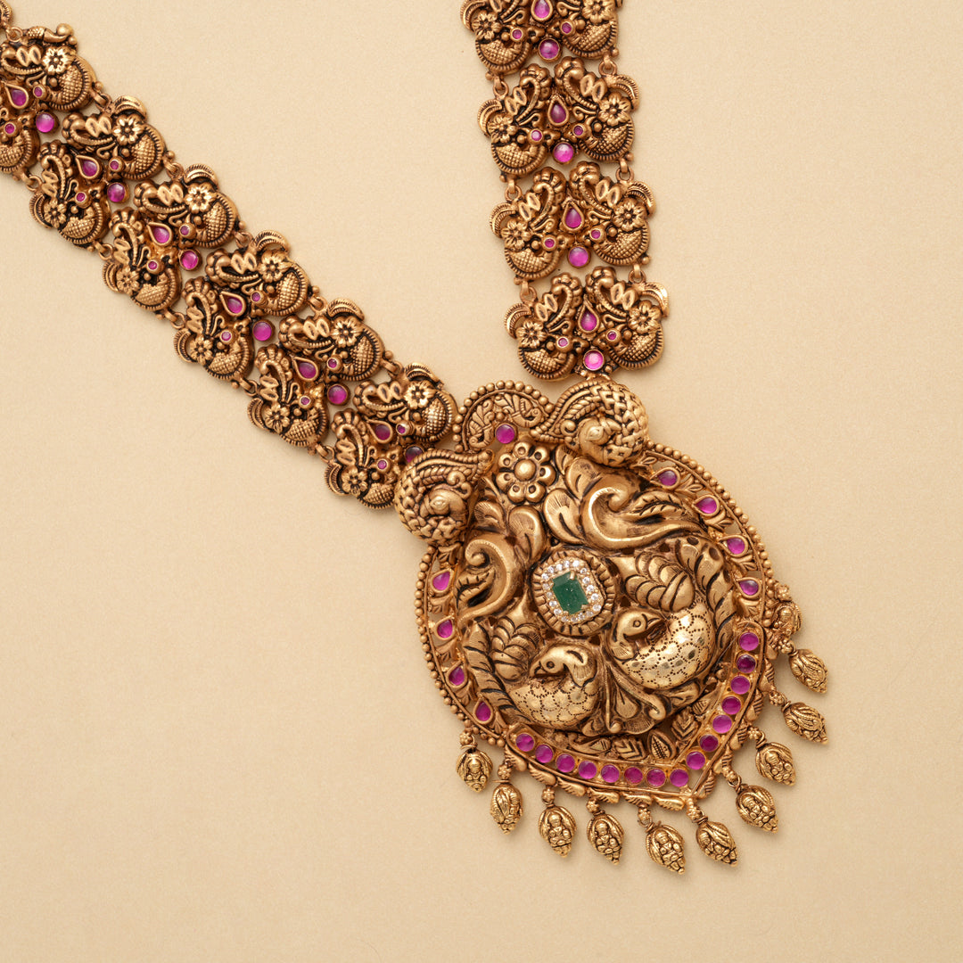 Classic Ruby Stone Peacock Design Golden Haram