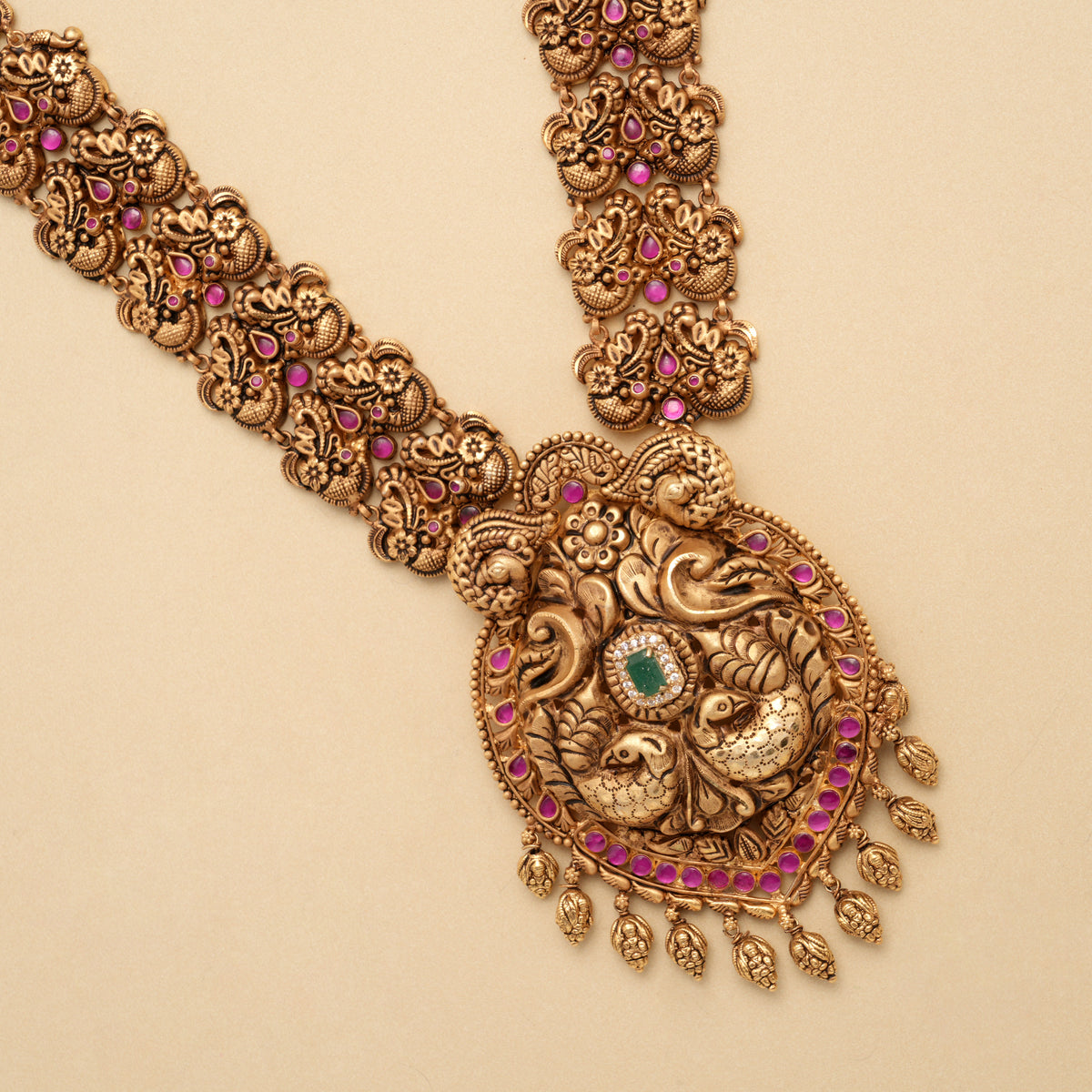 Classic Ruby Stone Peacock Design Golden Haram
