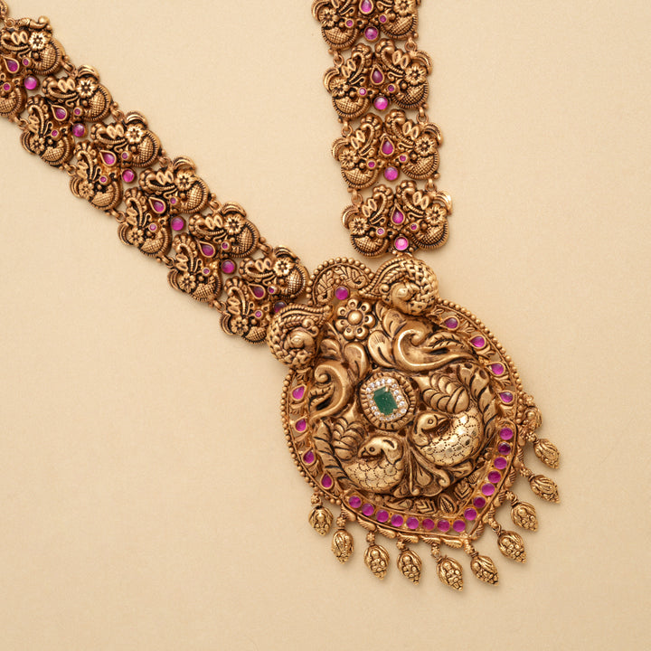 Classic Ruby Stone Peacock Design Golden Haram