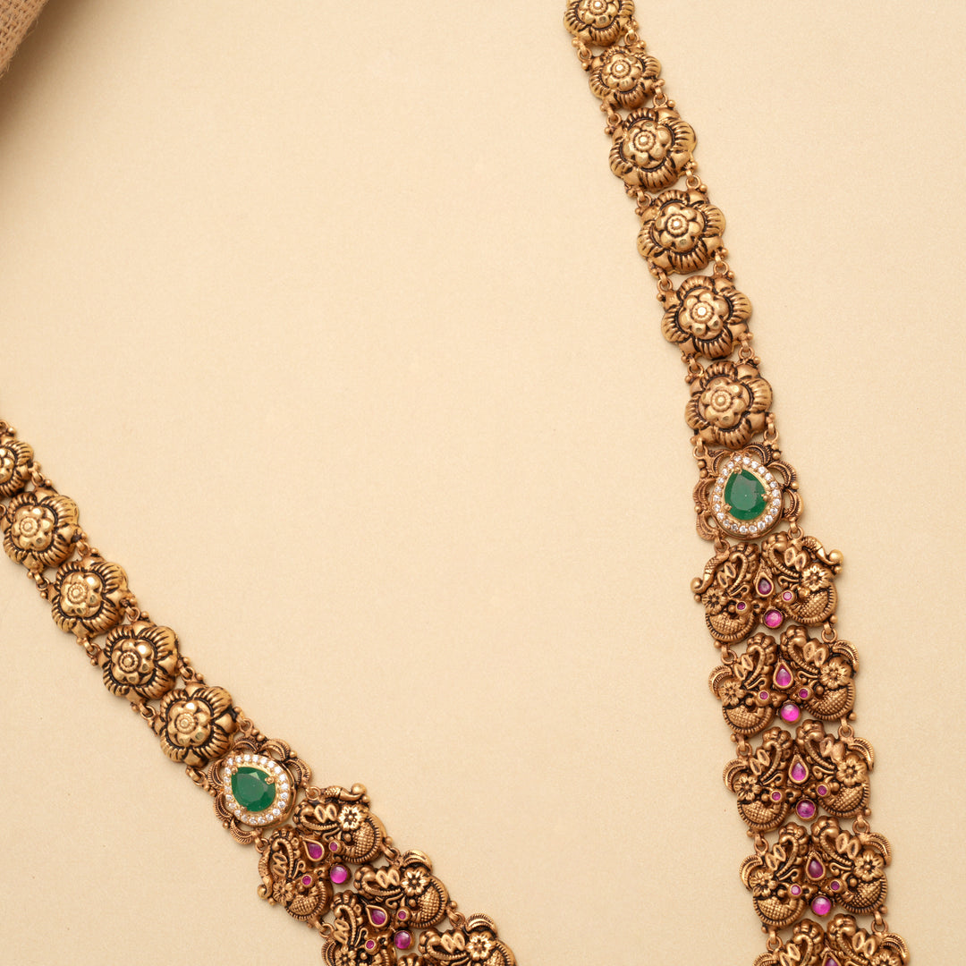 Classic Ruby Stone Peacock Design Golden Haram