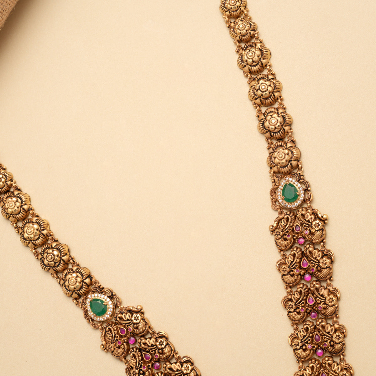 Classic Ruby Stone Peacock Design Golden Haram