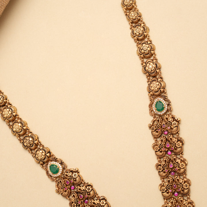 Classic Ruby Stone Peacock Design Golden Haram