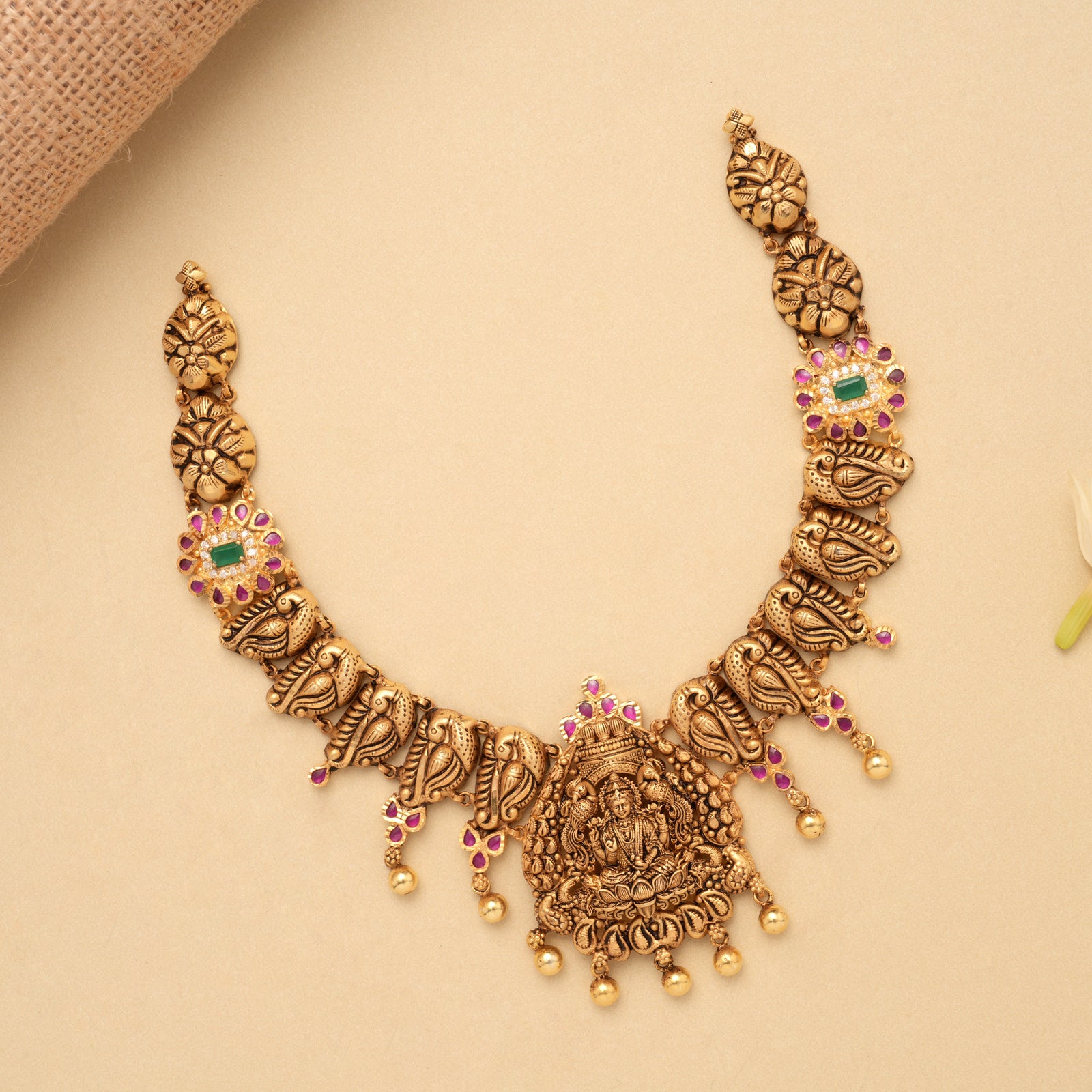 Lovely Peacock Lakshmi Devi Golden Necklace