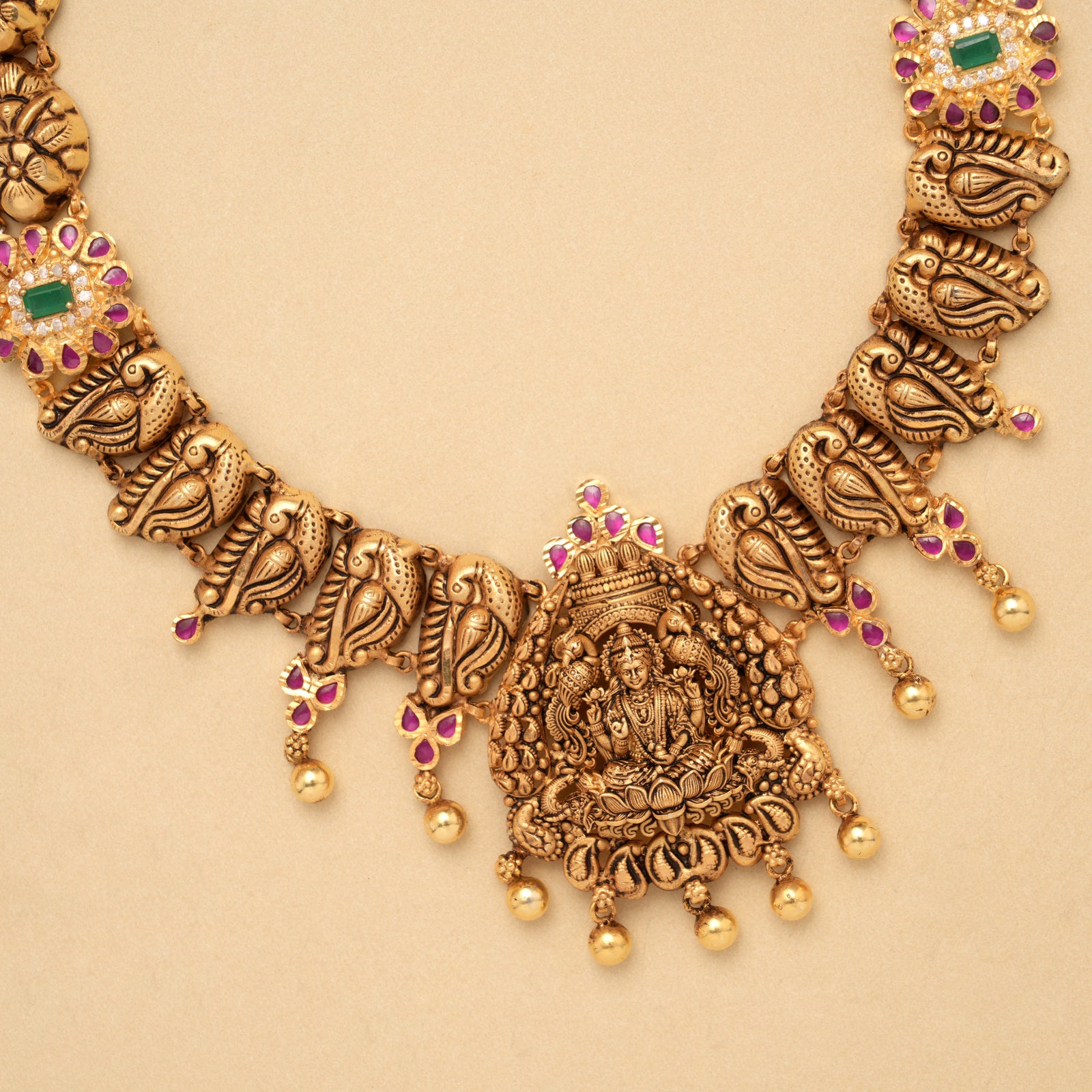 Lovely Peacock Lakshmi Devi Golden Necklace