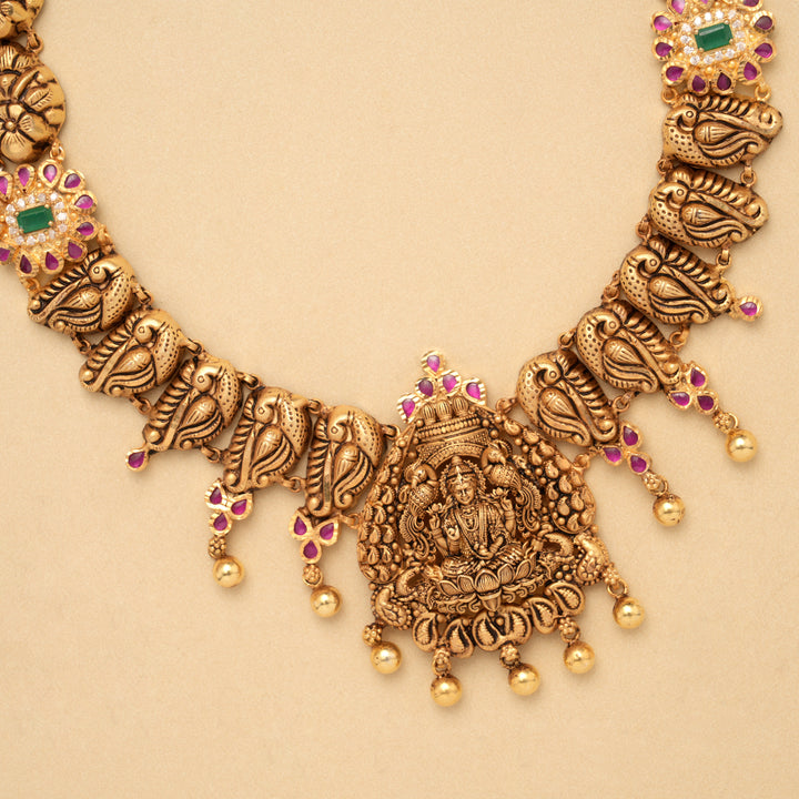 Lovely Peacock Lakshmi Devi Golden Necklace