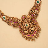 Elegant Floral Ruby Stone Lakshmi Golden Necklace
