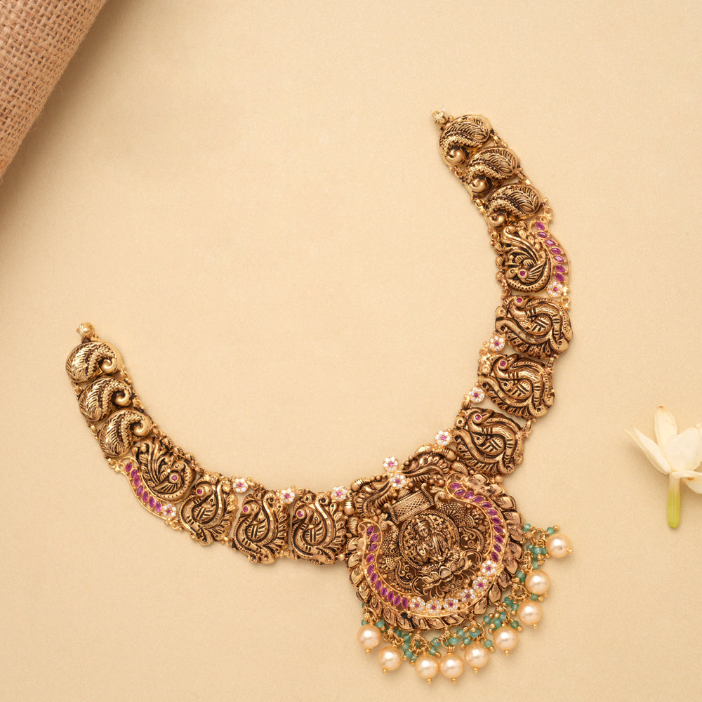 Timeless Peacock Ruby Stone Golden Necklace