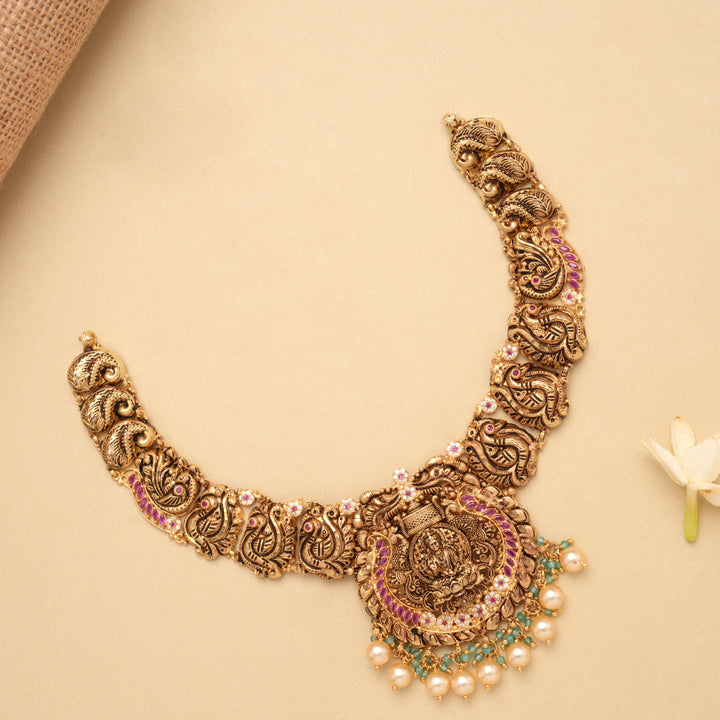 Timeless Peacock Ruby Stone Golden Necklace