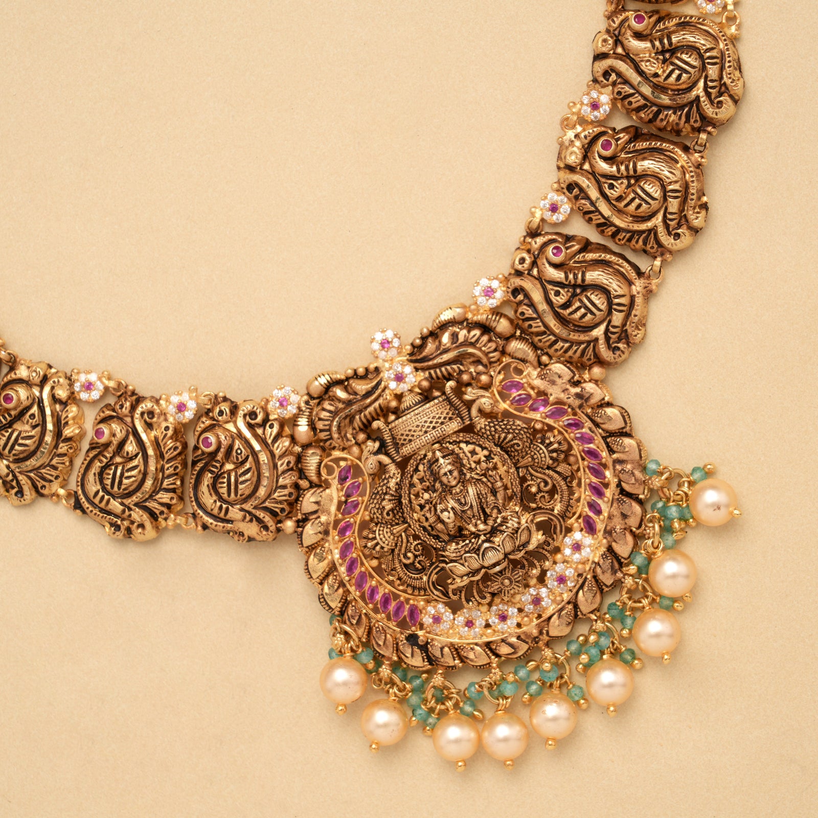 Timeless Peacock Ruby Stone Golden Necklace