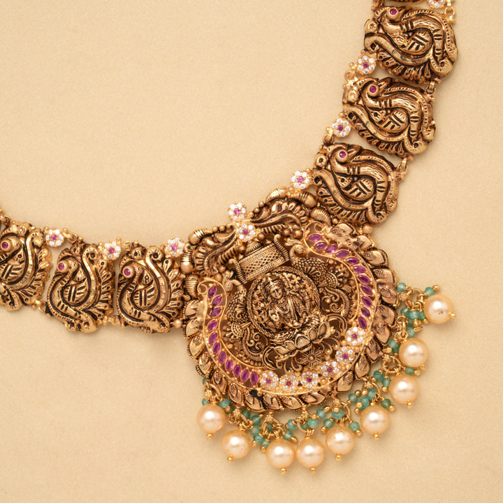 Timeless Peacock Ruby Stone Golden Necklace