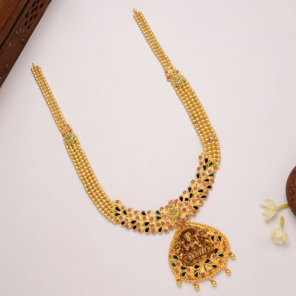 Beautiful Peacock Feather Motif Lakshmi Golden Haram