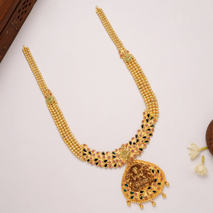 Beautiful Peacock Feather Motif Lakshmi Golden Haram