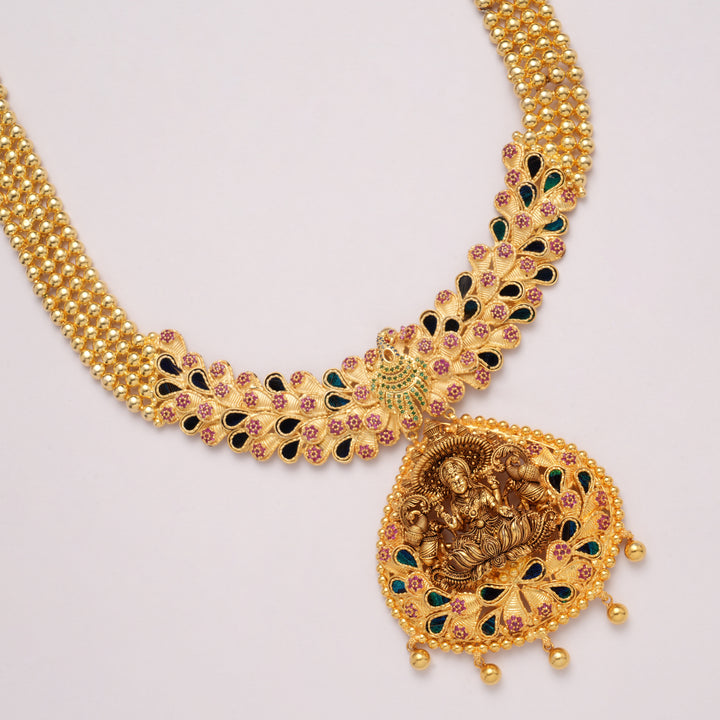 Beautiful Peacock Feather Motif Lakshmi Golden Haram