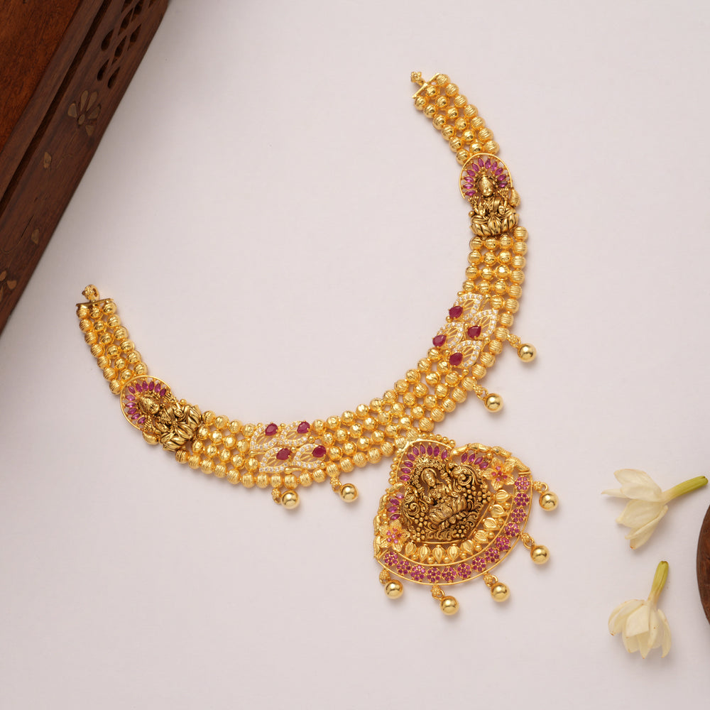 Tri Lakshmi Tear Drops Golden Necklace