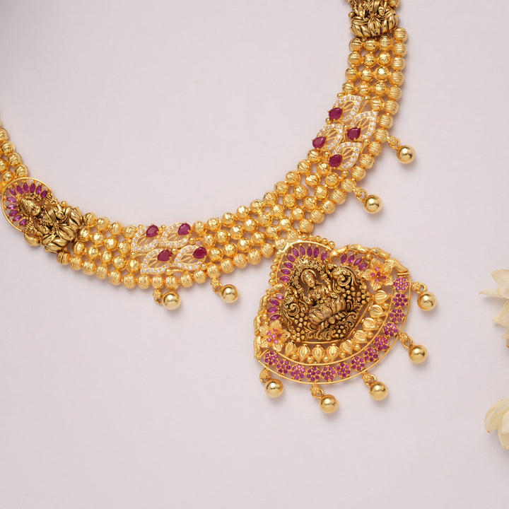 Tri Lakshmi Tear Drops Golden Necklace