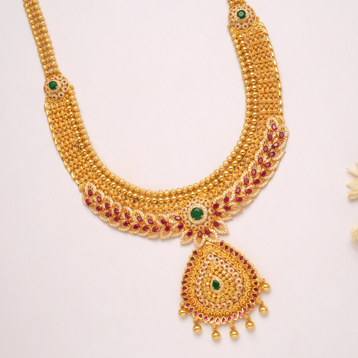 Timeless Ruby Leaf Design Pendant Golden Haram