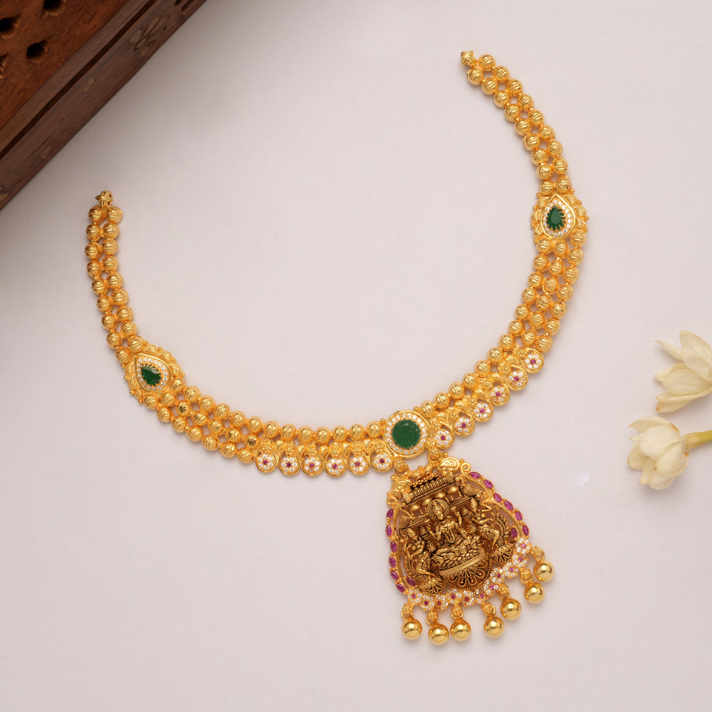 Traditional Lakshmi with Stone Drops Golden Necklace