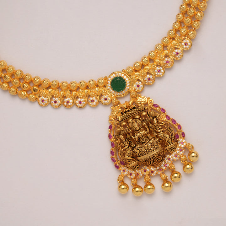 Traditional Lakshmi with Stone Drops Golden Necklace