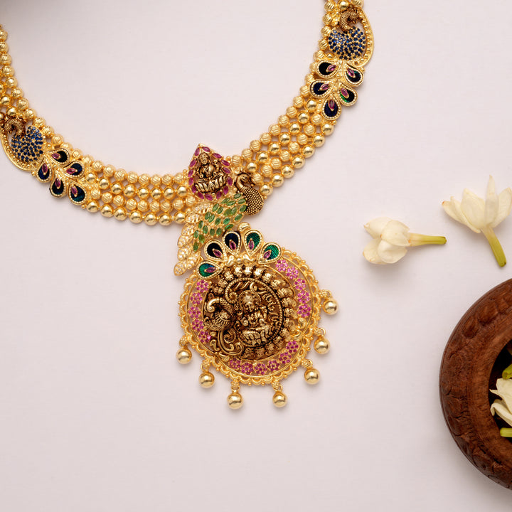 Premium Feather Peacock Lakshmi Golden Necklace